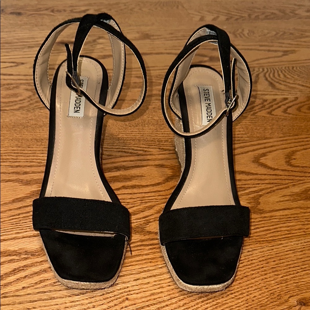 Steve Madden Black Wedge Sandals with Ankle Strap